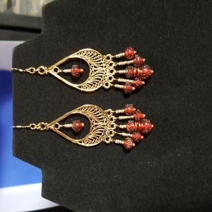 Red Dangle Boho Earrings